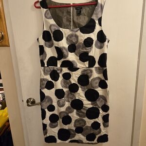 Ann Taylor Black and Gray Polka Dot Midi Dress